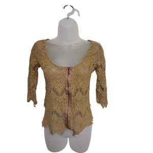 Womens Lace Crop Top Sheer Zipper Front Beach Cover Up Boho